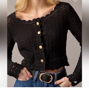 J. Crew Black Crochet Cardigan with Gold Buttons
